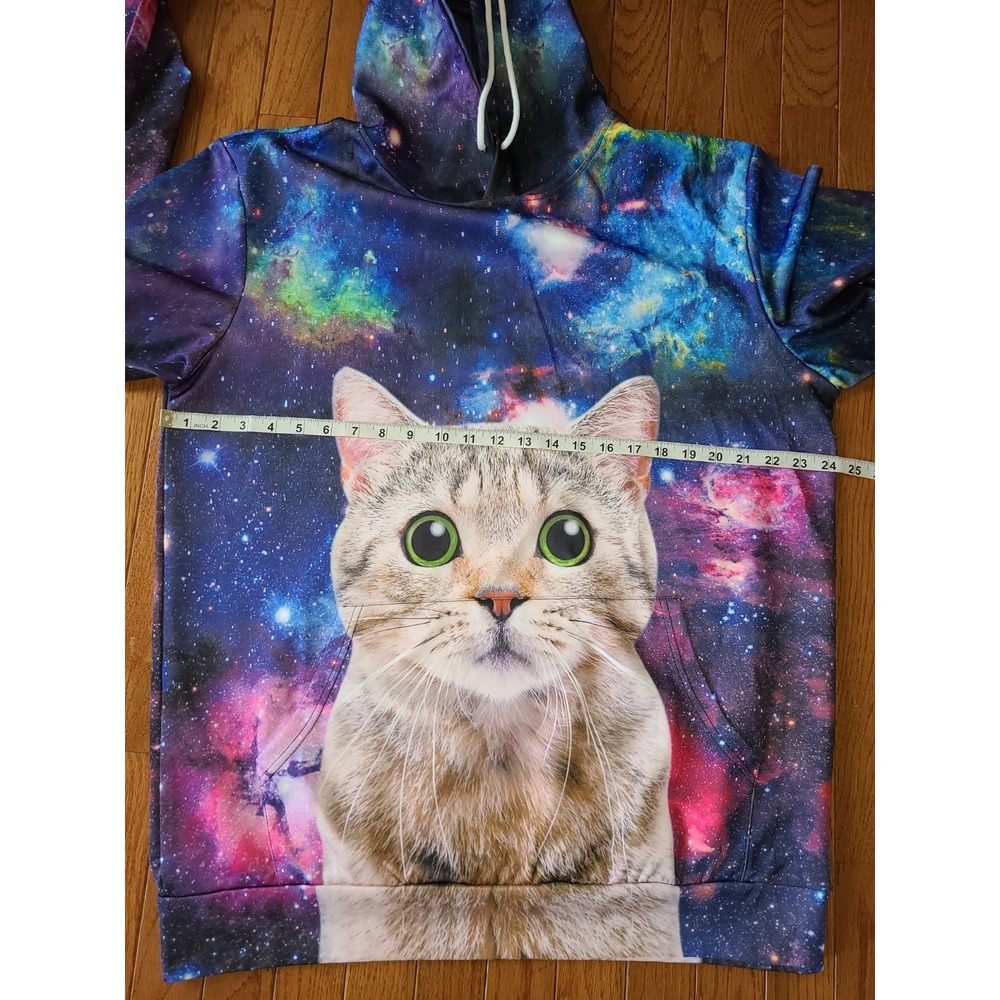 Space Cat Hoodie 3D‎ graphic XL Kangaroo pocket Cat Lady/Man  Celestial Geek - Picture 5 of 8